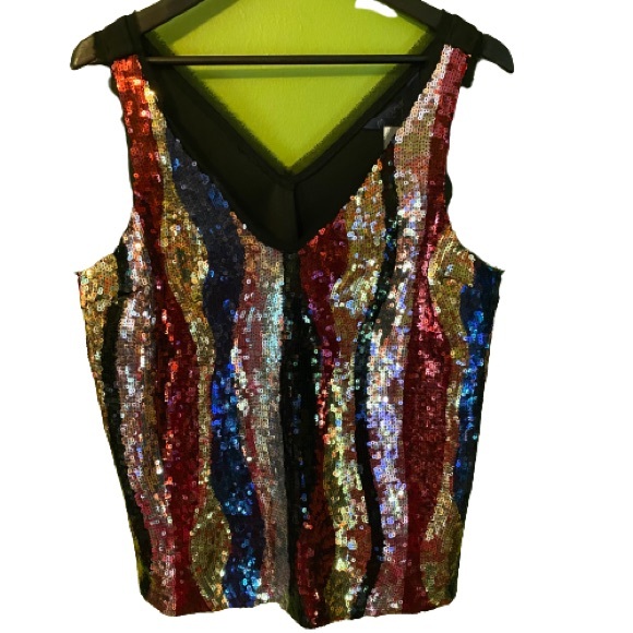 Rachel Roy sequin raw edge V neck shell tank - Picture 1 of 8